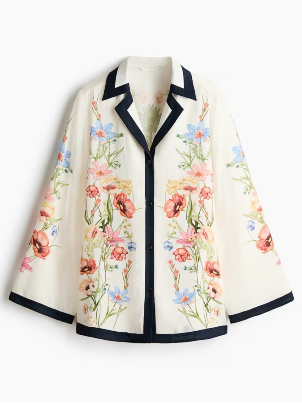 H&M NWT CREAM FLORAL PRINTED LYOCELL RESORT SHIRT